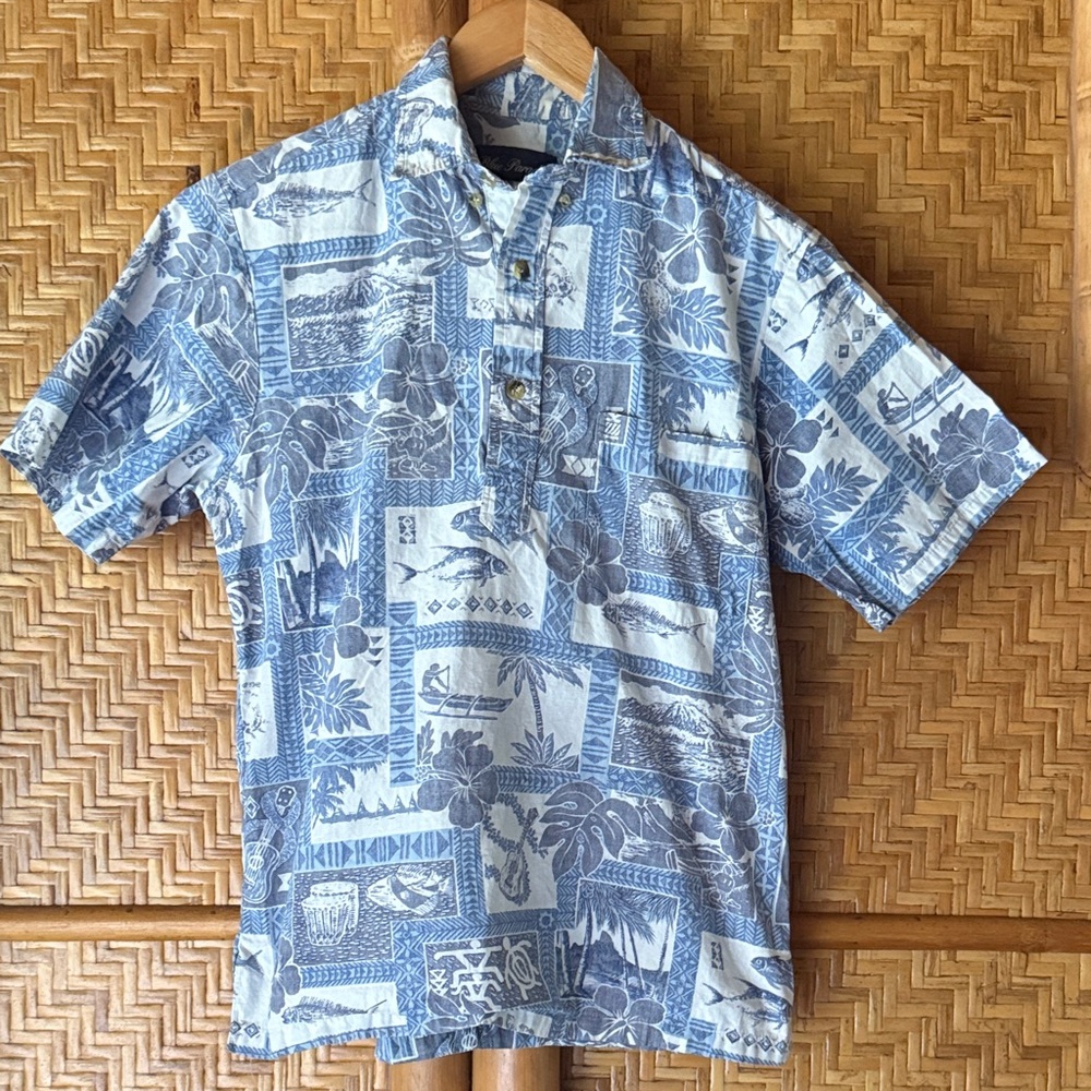 Blue Paradise hawaiian aloha Blue Patterned Shirt small